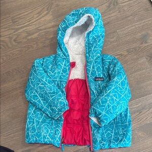 Patagonia Blue Hooded Jacket with Pink Lining reversible
